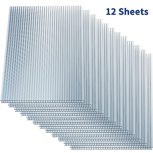 Tipatyard Polycarbonate Greenhouse Panels,12 Pieces 2' (W) X 4' (L) Polycarbonate Panels 4Mm-Thickness Twin-Walled Waterproof Uv Protected Reinforced Clear Polycarbonate Sheets #TOP8
