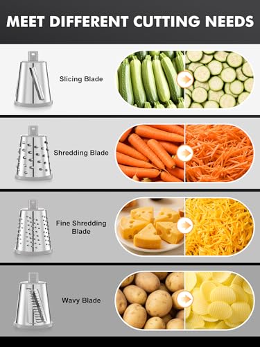 Image of GDL Upgraded Cheese Grater Shredder Hand Crank, Vegetable Slicer, 4 Blades | 18x Faster Cutting, Stronger Suction Base, No BPA, Stainless Steel Blade, Dishwasher Safe, For Cheese & Veggies & Nuts