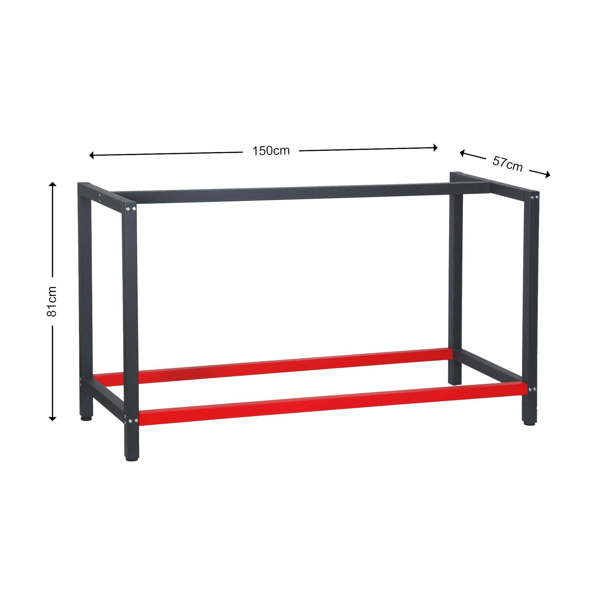 Pied d’établi 150x57x81 cm Acier Anthracite Rouge Support Table de Travail Emballage Atelier Dépôt