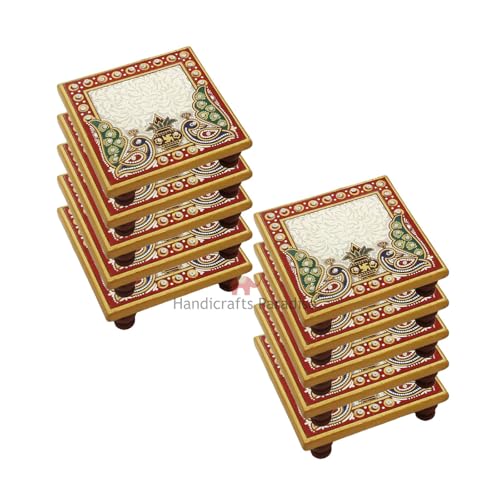 Image of Handicrafts Paradise (4 x 4 inch, Set of 10 Pc) Marble Chowki for Pooja, Home Mandir, Idols Statues Pratima, Home Decor Showpiece for Bulk Return Gifts