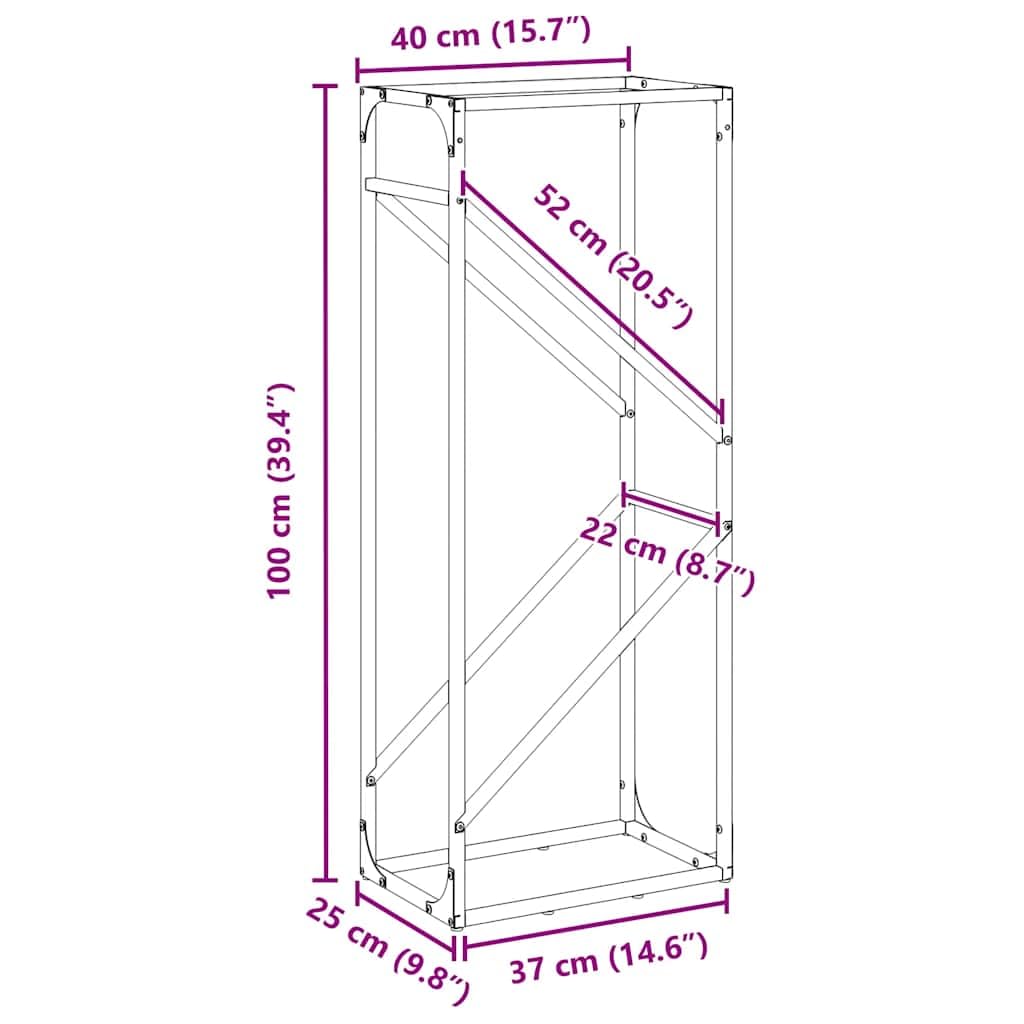 Estantería para leña blanca de acero laminado en frío, 40 x 25 x 100 cm, soporte para leña para interior y exterior, con gran capacidad de carga y diseño práctico para salón o terraza