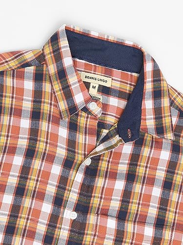 Image of Dennis Lingo Men's Tartan Checks Spread Collar Casual Shirt