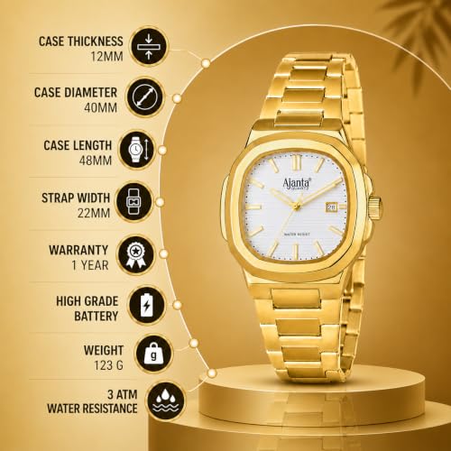 Image of Ajanta Quartz Astera Dial Stainless Steel Date Display Watch for Men
