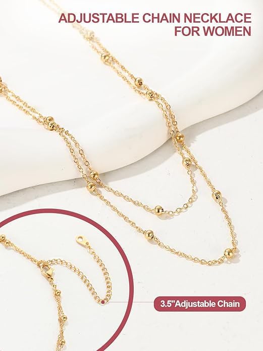 FOCALOOK Choker Necklace for Women Dainty 14K Gold Plated Double Layered Necklace Silver Black Metal Satellite Beaded Boho Choker Chain - Image 3