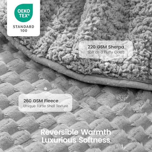 Image of Super Fuzzy Soft Fleece Sherpa Weighted Blanket 15 lbs for Adults, 3D Imitation Turtle Shell Luxury Weighted Throw for Better Sleep, Dual Sided Cozy Heavy Blankets for Couch Bed, Grey, 48 inch x 72 inch