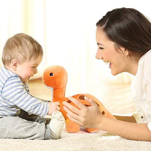 Benben Dinosaur Stuffed Animal, 11.5” Dino Plush Toys, Cute Plushies For Kids, Brachiosaurus, Orange, Easter Decorations #TOP5