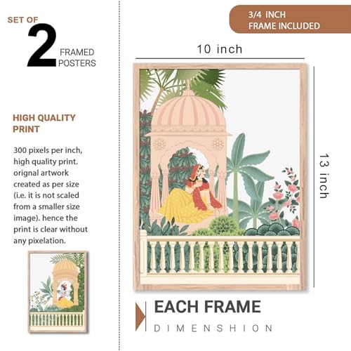 Image of NoWorries Set of 2 Large Traditional Rajasthani & Madhubani Art Wall Frames | Multicolor Laminated 300 GSM Pigment Digital Prints with Synthetic Wood Frames | Perfect Home, Living Room, Dining Room, Bedroom & Cafe Wall Decor | Framed Posters Set for Authentic Traditional Ambiance