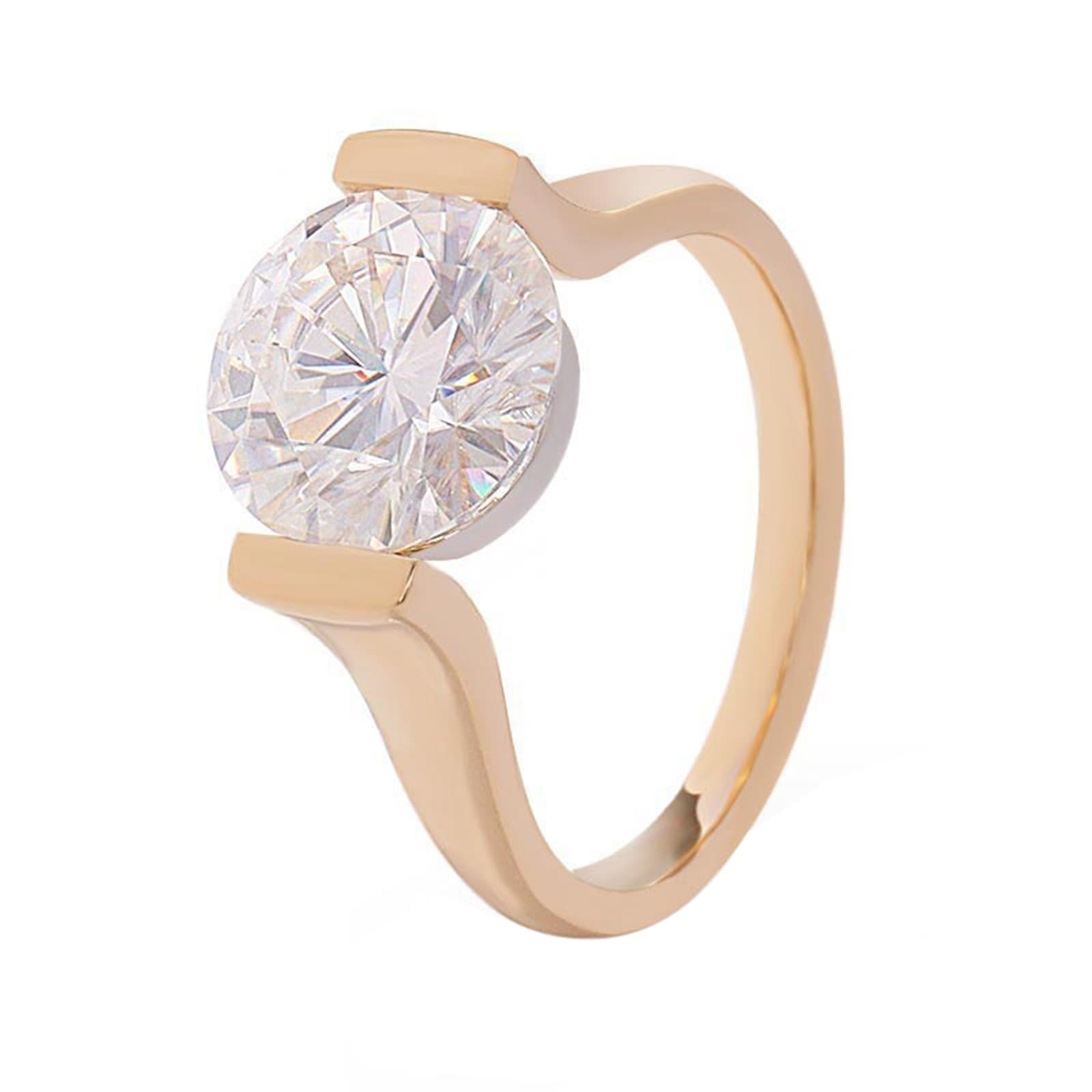 Alliance Femme Decor Gravée Alliance Homme Or Jaune Or 9 Carats Moissanite Solitaire avec Moissanite Ronde Taille Lesbienne pour Mesdames Nouvel An Bijoux