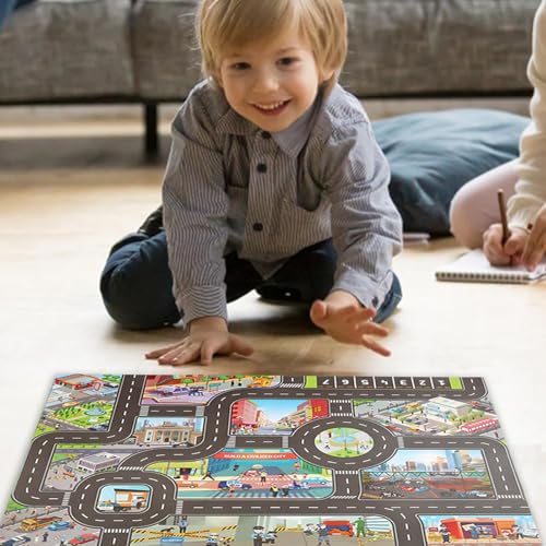 Spielmatte für Kinder auf der Fahrbahn - Aktivitätsdecke in Jumbo-Größe, waschbare Kippdecken, rutschfester Boden, detaillierter Stadtplan, Poolstaub | Wendereisestadtspielmatte für Kinder