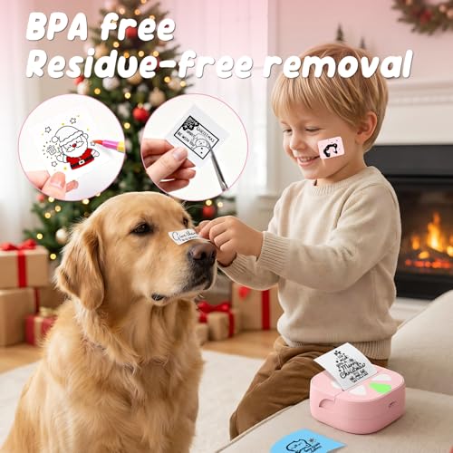 HKHKPI Mini Sticker Printer Thermal Sticker Maker Machine,Bluetooth Print Pods for Kids Teens Gifts,Pocket Printpod Portable Impresora for Phone,Note Buddy,Photo,Custom Sticker,Scrapbook-Pink — view 4
