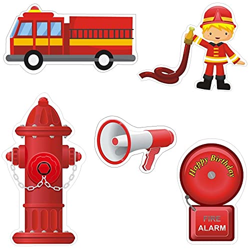 Image of Pretty Ur Party Fire Truck Theme Paper Cutouts for Birthday Parties, Party Supplies decor, Birthday Party Decoration Cut-Outs - Red (10 pcs)
