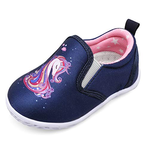 FEETCITY Infant Baby Girls Boys Shoes Soft Sole Toddler Slip On Newborn Crib Casual Sneaker Flat Lazy Loafers First Walking Skate Shoe 2-2.5 Years Toddler Navy Unicorn