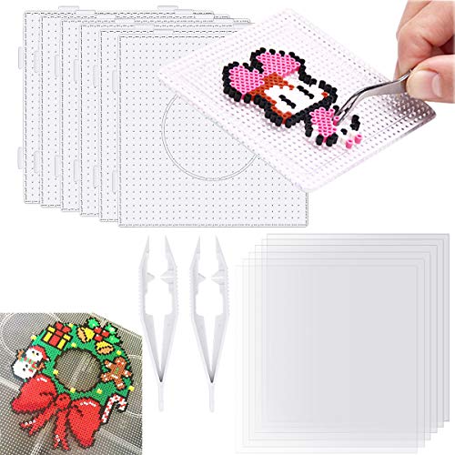 DEEBF 6PCS 5mm Fuse Beads Boards，Large Square Fuse Beads Boards Clear Plastic Pegboards for Kids Craft Beads