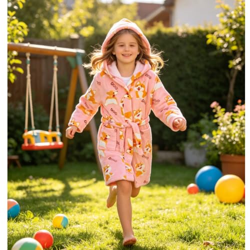 Image of Kids Bathrobe Hooded Plush Fleece Robe for Girls Boys
