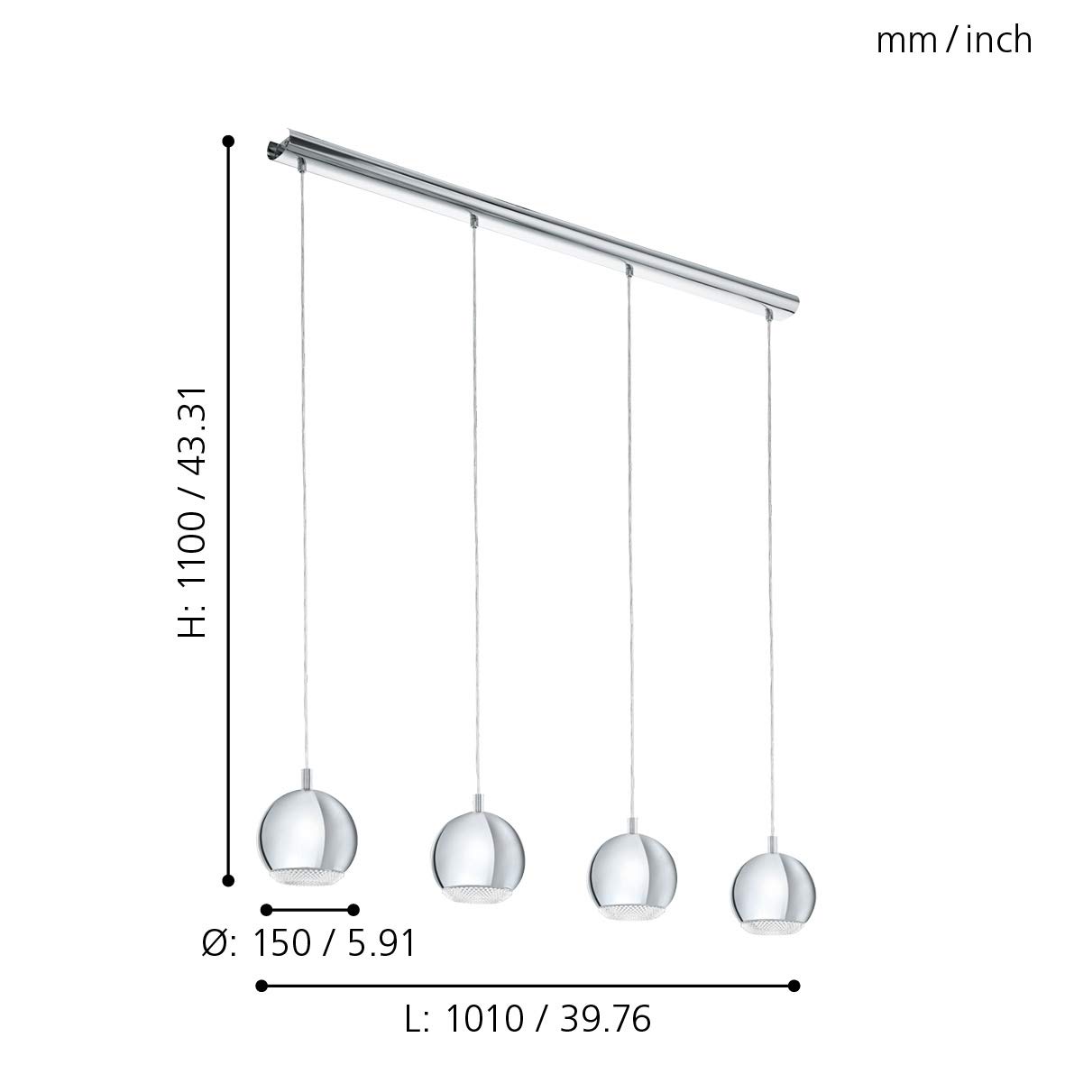 Eglo LED Pendelleuchte Conessa, 4-flammige Hängelampe aus Metall und | Kunststoff, Esstischleuchte in Chrom, klar, Wohnzimmerlampe hängend mit GU10 Fassung