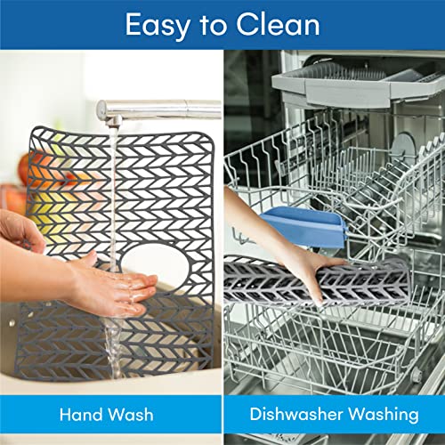 Yaslah Sink Protectors For Kitchen Sink, 26” X 14” Flexible Non-Slip Silicone Sink Mat Grid For Bottom Of Farmhouse Stainless Steel Porcelain Sink, Rear Drain Hole #TOP4