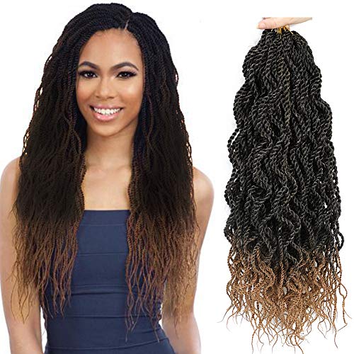 18 inch 8 Packs Wavy Senegalese Twist Crochet Hair For Black Women Synthetic Braids Hair Extension Wavy Ends Senegalese Twist Crochet Braids (T27#)