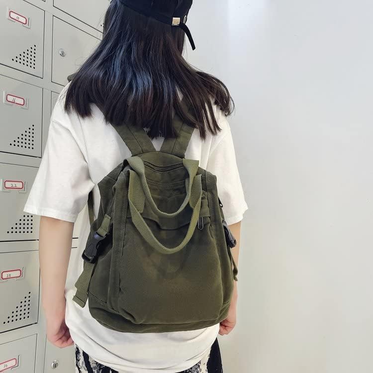 Sumleno Small Boho Canvas Backpack for Women Vintage Style Outdoor Travel Bag Casual Daypack Grunge Aesthetic Hippie Y2K Backpack (Green,One Size) - Image 2