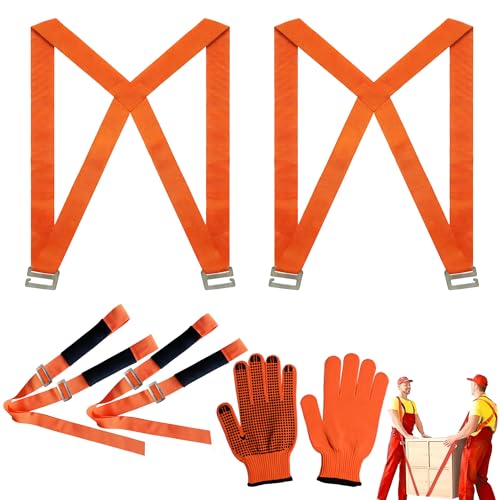 LKFDTW Tragegurte Umzug für 2 Personen - Umzugsgurte mit 380kg Traglast | Transportgurt für Möbel Matratzen Haushaltsgeräte | Inkl. Anti-Rutsch-Handschuhe - Hebegurt zum Heben & Tragen