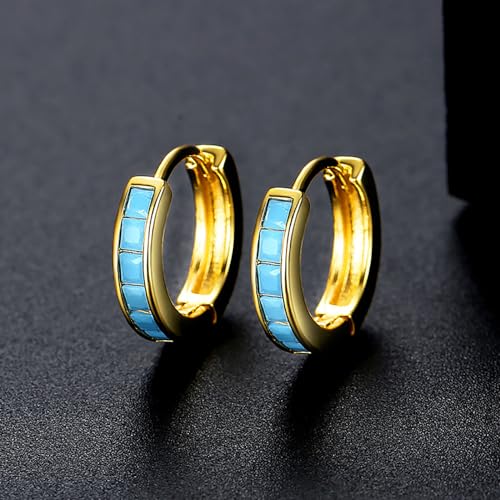 Blue Turquoise Hoop Earrings for Women 12mm Small Huggie Hoops Cartilage Earrings Hypoallergenic Simple Ear Jewelry Lightweight4