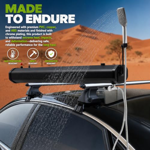 Ducha portátil para camping, ducha para techo de coche con tanque de agua de 20L, ducha presurizada con manguera, negro y plata para camping, beach y overlanding miniatura 5