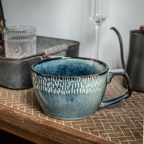 Cteahrow Large Soup Bowl with Handle, 700ml Coffee Mug, Cereal Breakfast Cup, Suitable for Milk Desserts, Oatmeal, Microwave Safe