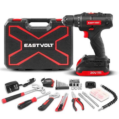 Eastvolt 20V Max Cordless Power Drill Driver Kit & Home Tool Kit, Max 310in.lbs. 18+1 PoisitionTorque Drill For Metal, Wood, Plastics, 168 Pieces tool with case For General Household (EVCD168S)