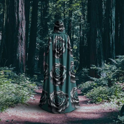 Cape d'Halloween à capuche gris sarcelle pour costume de magicien ou vampire - 6