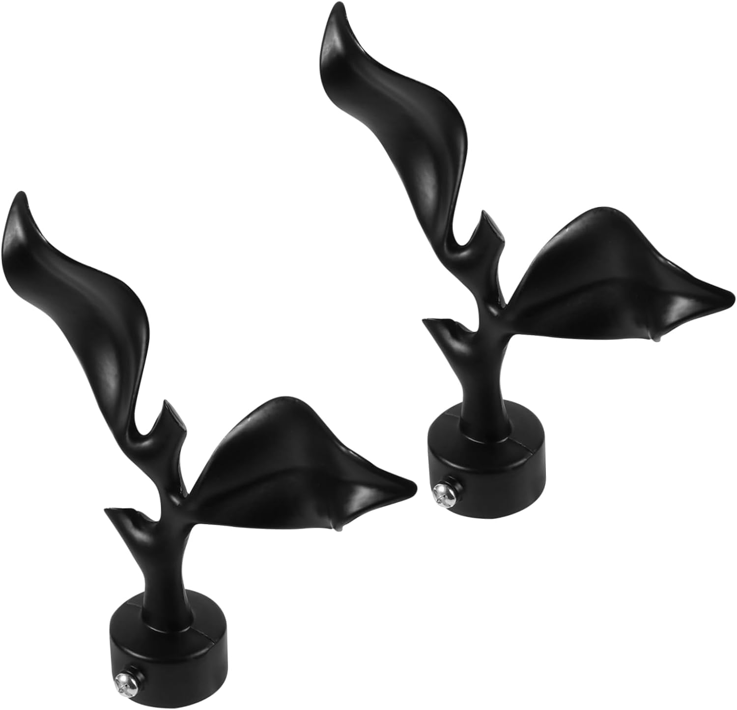 2pcs Single Drapery Rod End Caps - Matte Black Iron - Window Curtain Pole Finials - Decorative Leaf Head Shaped Curtain Rod Ends for Home Bedroom - Not Wood or White Curtain Rod, 56AO10U19U