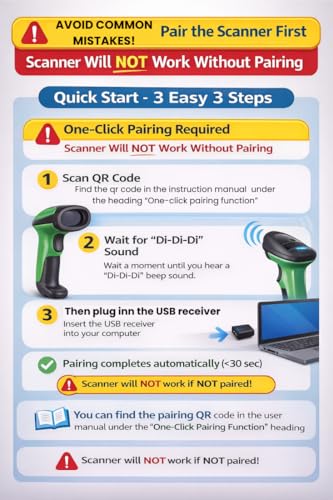 Image of PRIMESAGE Wireless Barcode Scanner, 1D & 2D QR Code Scanner Machine, USB Barcode Scanner for Warehouse, Inventory Management, Retail POS, Logistics, Manufacturing, Commercial Industrial Applications