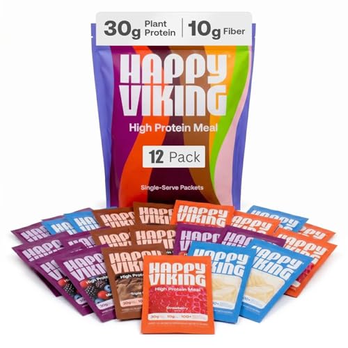 Happy Viking Plant-Based Vegan Protein Powder +100 Superfoods Meal Replacement Shake Variety Pack Created by Venus Williams 30g Plant Protein 10g Fiber Gluten-Free Non-GMO 12 Meals