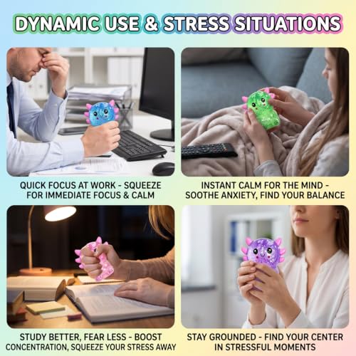 Axolotl Squishy Toys 4 Pack, 3.15 Inch Cute Sitting Axolotl Stress Balls, Soft TPR Sparkly Squeeze Fidget Toys for Anxiety Relief, Kawaii Sensory Toys for Kids Adults Party Favors Classroom Prizes - Image 6