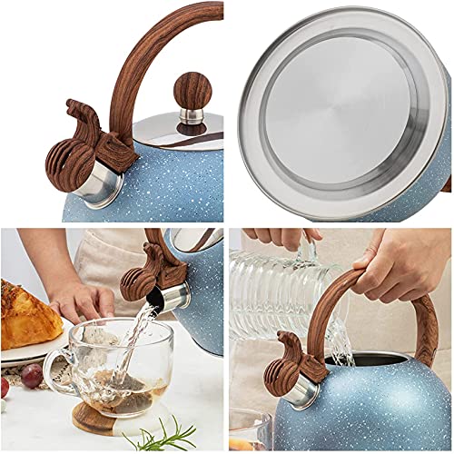 Vilihkc Whistling Stainless Steel Tea Kettle with Wood Grain Anti Heat Handle,2.6 Quart/2.5 Liter Stainless Steel Tea Kettles,Loud Whistling for Tea,Coffee,Gas Electric Applicable by vilihkc - Used condition - Image 8