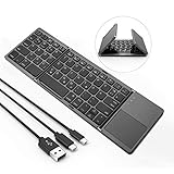[page_title]-Jelly Comb Bluetooth Kabellose Tastatur mit Touchpad, Kabellos und mit USB/Micro USB/USB C Kabel, Dual Modus für PC, Laptop, Smart TV, iPad, Android Tablet, Smartphone, QWERTZ Deutsches Layout, Grau