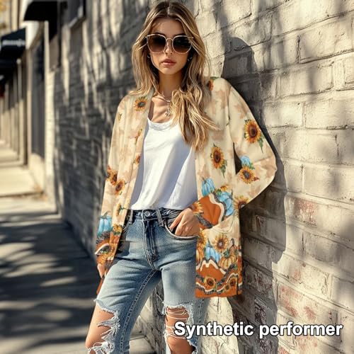 Image of Fall Maple Leaf Cardigan Sweaters for Women Long Sleeve Cardigan Soft Drape Open Front Dusters V-Neck Jackets Dressy