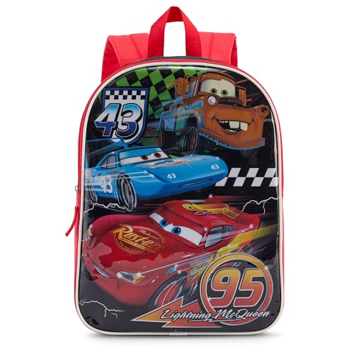 Disney Mochila Lightning McQueen para crianças – Mochila infantil fofa e durável para meninos com alças acolchoadas e compartimento com zíper – Mochila infantil ideal para escola e viagem – 38 cm