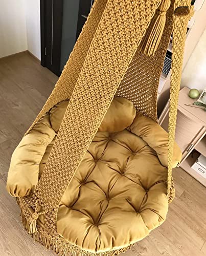 Image of KAAHIRA Bohemian Macrame Hanging Swing Chair- Aesthetic Cotton Rope Hammock for Indoor & Outdoor - Patio, Balcony, Bedroom, Living Room, Garden-Kids, Adults & Pets - Boho Decor (Yellow)