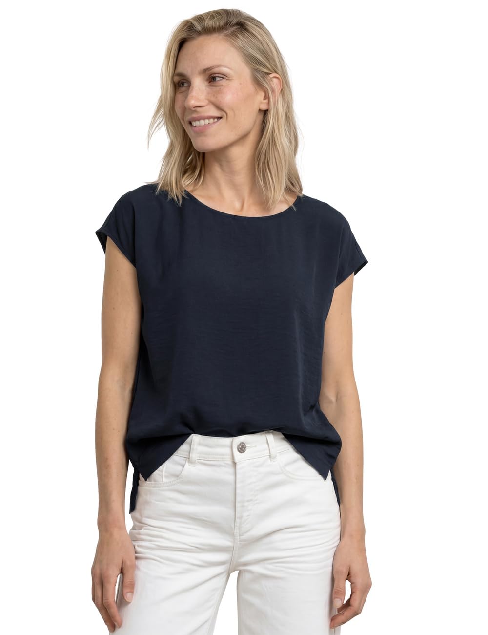 Street One Dropped Shoulder Blouse Shirt with Crew Neck Deep Blue 34