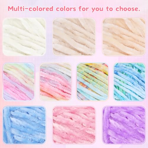 Image of Aeelike 3 Pack Chenille Yarn,Soft Polyester,Each 100g /10.5oz 197yds,Cream | 4 Medium Velvet Yarn,Easy for Beginners Crocheting Animal,with How to See Stitchs Tutorial Video,Ideal Crochet Craft Gift