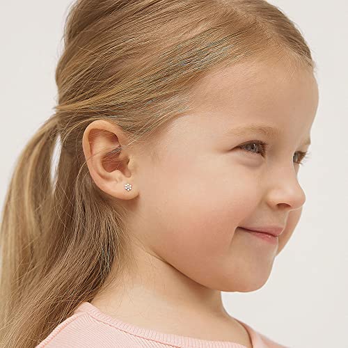 14k Yellow Gold Toddler & Young Girl's 5mm Small Enamel Daisy Flower Screw Back Earrings - Cute Flower Screw Backs for Babies & Little girls2