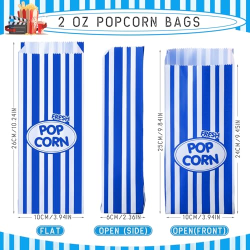 Image of Sherr 500 Pcs 2oz Blue Popcorn Bags Bulk Retro Stripes Disposable Popcorn Bags for Circus Carnival Party Favors Movie Nights Birthday Party Event Supplies Machine Accessories