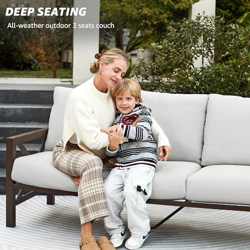 Image of NATURAL EXPRESSIONS Patio 3 Seater Sofa Patio Furniture Set Outdoor Deep Seating Couch with 6.5'' Thick Olefin Cushion,High Back Metal Frame for Garden,Front Porch, Deck, Balcony, Backyard