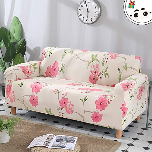Enhome Funda para Sofá de 1 2 3 4 plazas, Universal Antideslizante Elástica Extensible Fabric Elegante Floral Impresa Protector Cubierta Cubre de Sofá Fundas (Flor de Ciruela Rosa,2 Plazas)