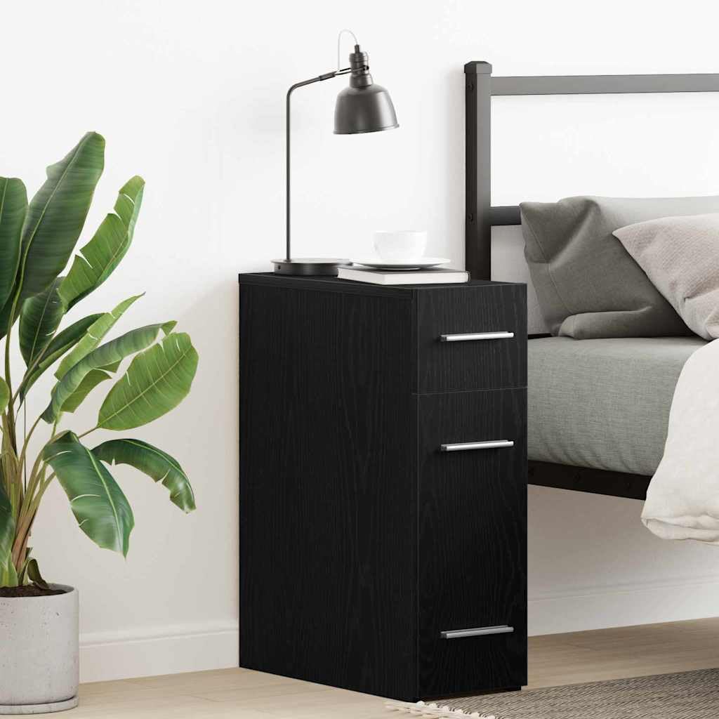 Armadietto da farmacista nero effetto rovere, credenza sottile con 3 cassetti, 20 x 45,5 x 60 cm, cassettiera moderna in legno per soggiorno, sala da pranzo e corridoio