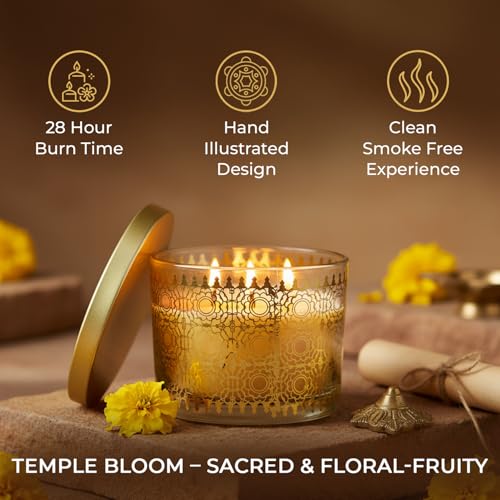 Image of EKAM 2025-26 Festive Fragrance Gift| Scented 3 Wick Candle| Temple Bloom | Inspired by Stone Palace | 28-Hour Burn | Essential Oil Infused | Gift Box for Diwali & Celebrations
