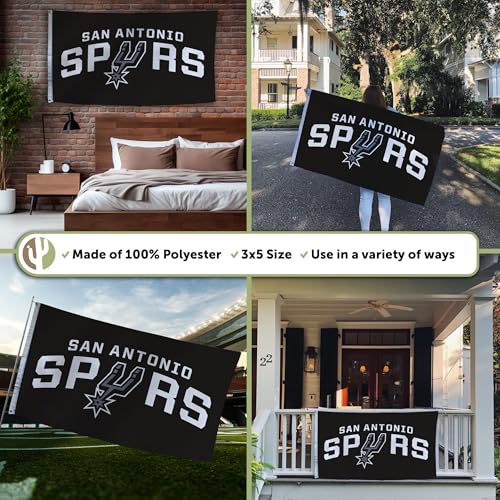 Desert Cactus San Antonio Spurs Flag NBA 100% Polyester Indoor Outdoor 3x5 feet National Basketball Association Team Flags (Flag #2)