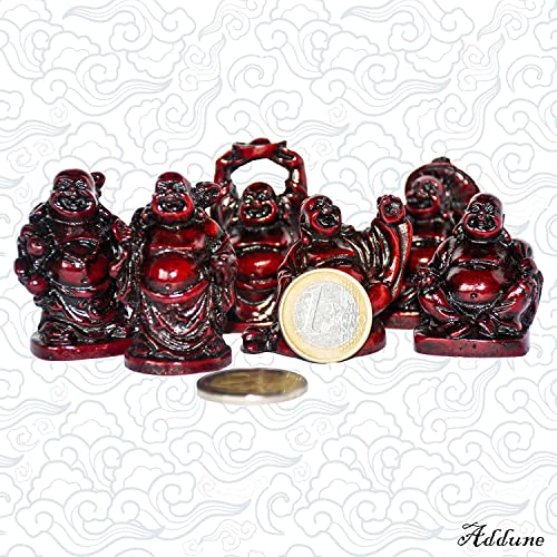 Set de 6 Figuras Buda Feliz Riendo Resina 2'' Rojo Oscuro miniatura 5