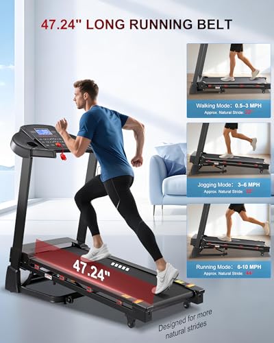 Image of Treadmill with 15-Level Auto Incline, 47 inchx18 inch Wide Running Belt, 400 LB Capacity, 10 MPH, 4.0 HP Brushless Incline Treadmill for Home, Shock Absorption, Bluetooth Speaker & App
