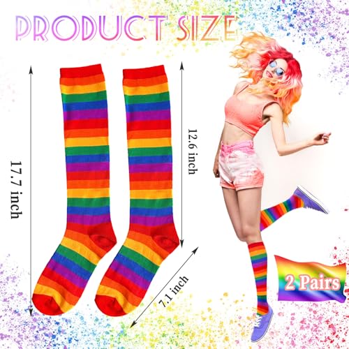 17.7 inch Knee High Opaque Socks,Athletic Stretchy Sock for LGBT,Teens,Women,Girl,Halloween,Black Rainbow2