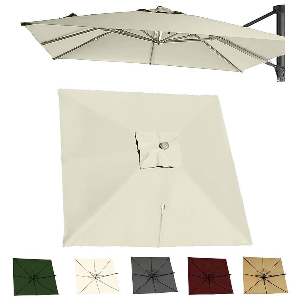 2.5x2.5M 3x3.0M Auvent De Remplacement Pour Parasol Déporté Carré Couverture Supérieure De Parasol Extérieur, Housse De Rechange 8 Baleines Protection UV(Beige,2.5x2.5m/8x8ft)